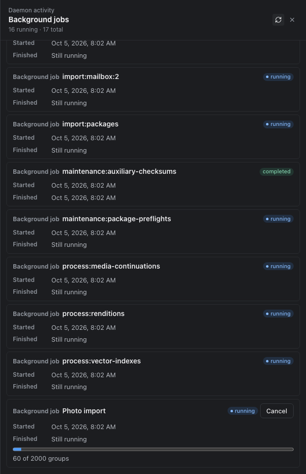 Photo import progress and its cancellation control in Background jobs