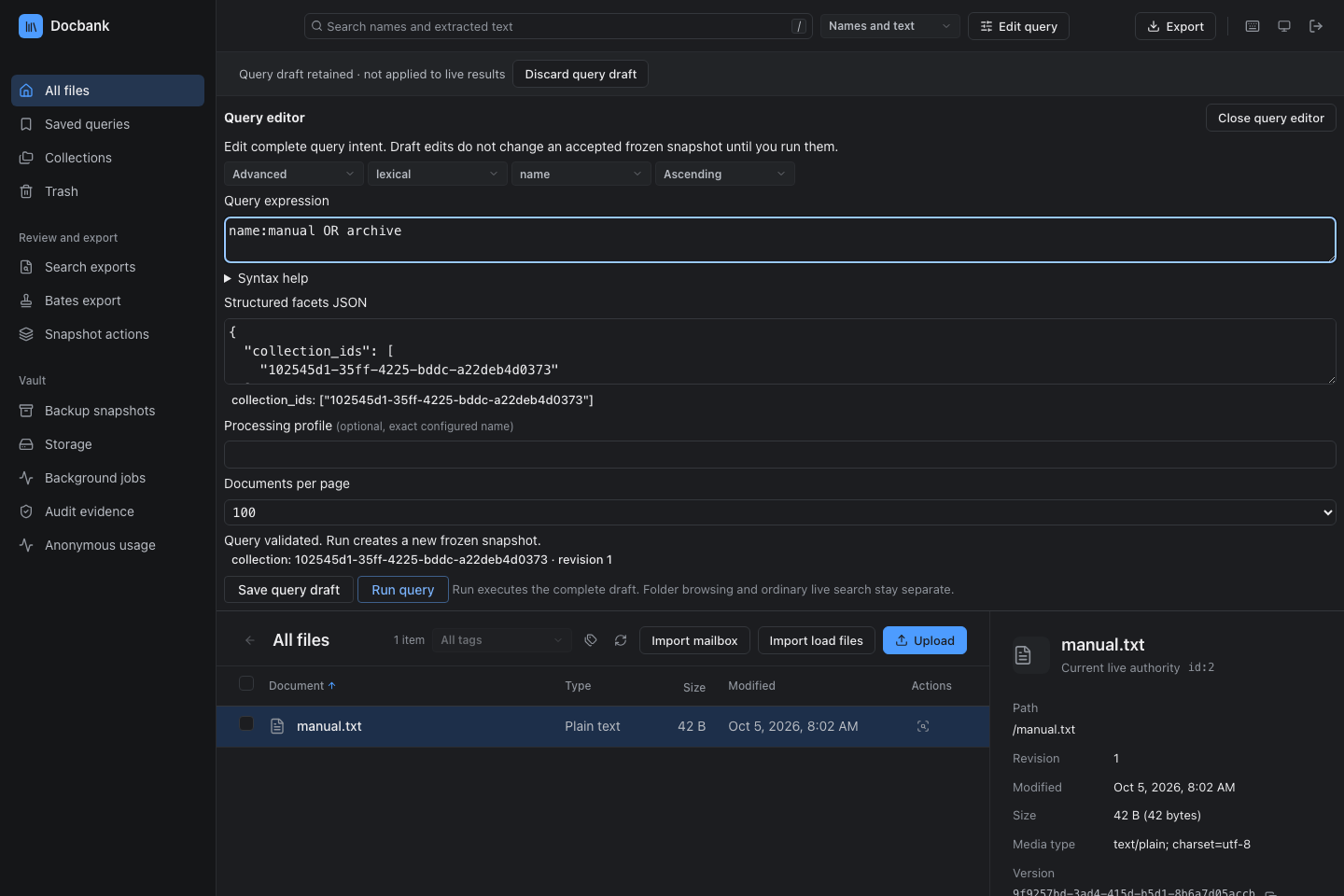 The complete query editor with a validated field and Boolean expression